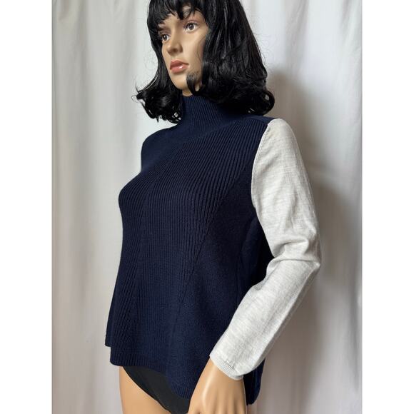 Karen Millen Mock Neck Wool Blend Sweater navy gray sleeves small - Picture 7 of 13
